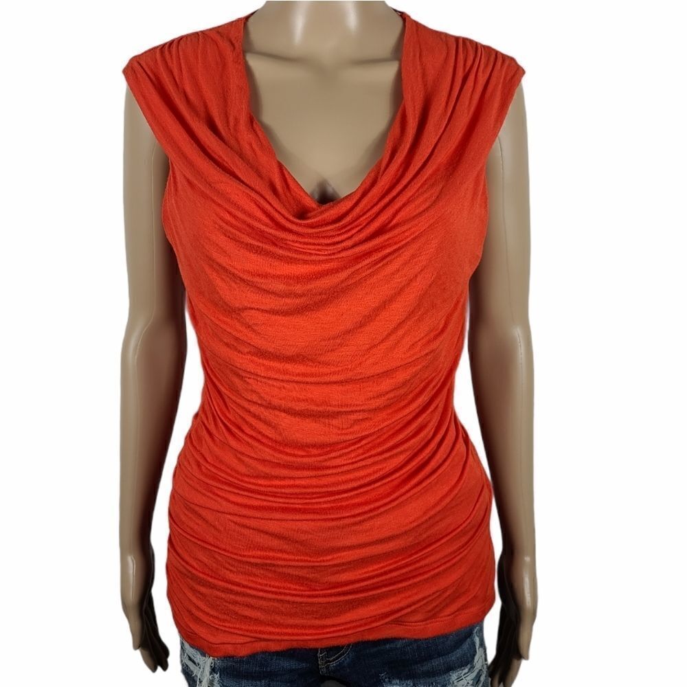 IZ Byer Red Matte Jersey Cowl-Neck Top